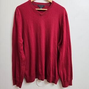 Banana Republic Mens Red Cashmere Cotton V-neck Sweater Size XL Pullover